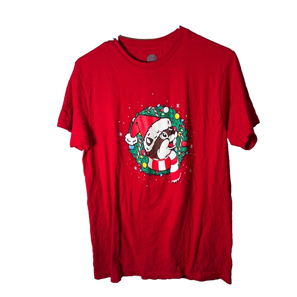 Buc-ee's T-Shirt Adult Medium Beaver Christmas Holiday Red Crew Neck Shirt Top
